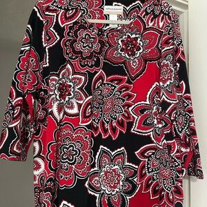 Alfred Dunner Red and Black Graphic 3/4 Sleeve Blouse